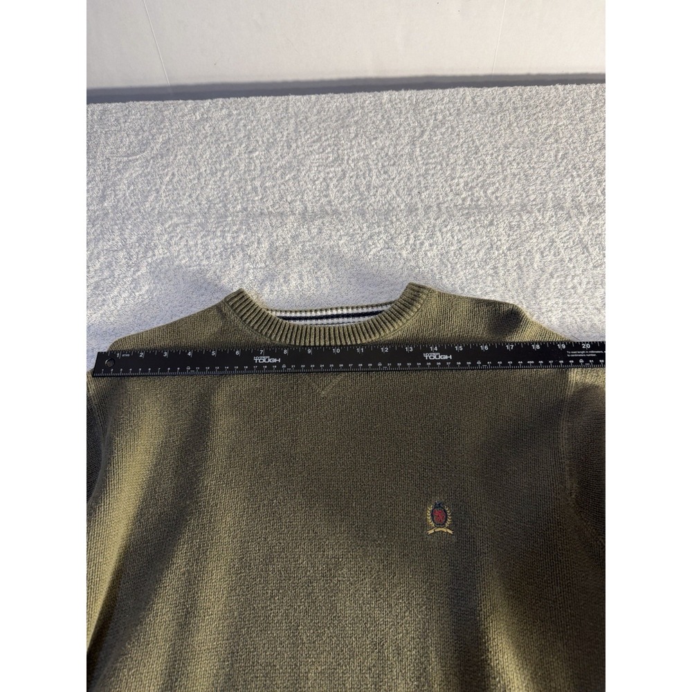 Tommy Hilfiger Mens L Green Knit Crewneck Pullover Sweater Logo Crest DM#20781 - Picture 2 of 16